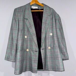 Vintage Jones New York Plaid Blazer/Suit Jacket & Skirt Set Size 6